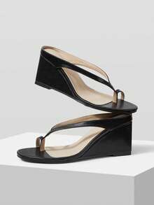 Mnmlis Women's Solid Color Fashionable Versatile Wedge Sandals For Daily Wear