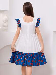 Vestido floral curto e colorido para férias, ideal para adolescentes. - Azul - Ver 5