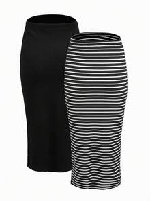 SHEIN 可调节腰围孕妇铅笔裙 - 彩色 - 查看 3