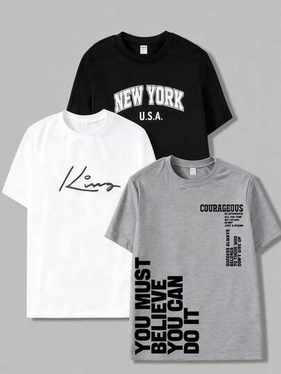 Vacaura 3pcs/Set Teens' Casual Crew Neck Short Sleeve T-Shirts, Versatile