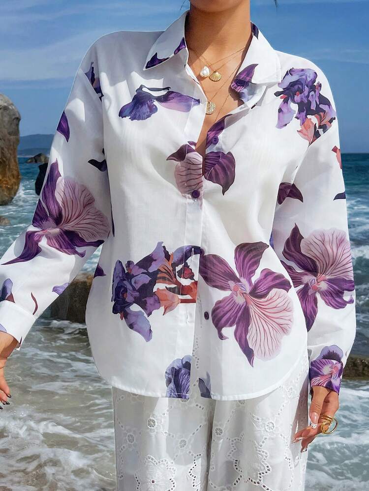 Women's Elegant Floral Print Blouse, Spring/Summer Boho