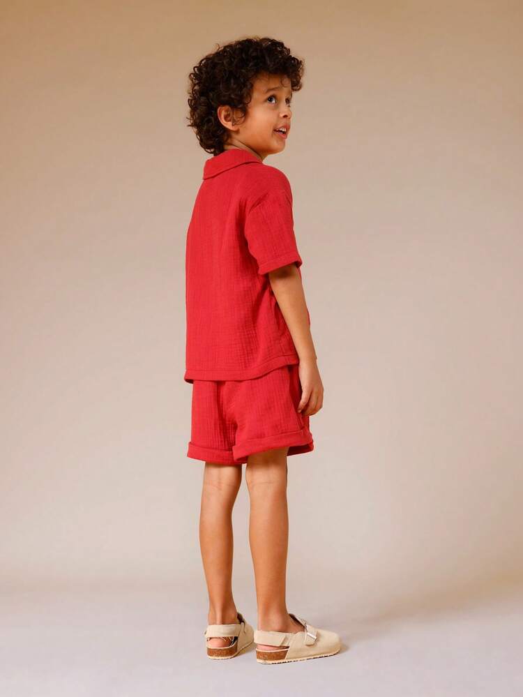 Polo Shirt And Shorts Set With Textured Fabric