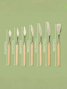 7件套艺术油画刮刀木制平头不锈钢挑刀油画水粉颜料尖头调色盘铲 - 彩色 - 查看 8