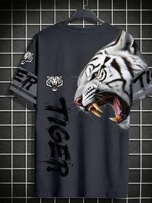 Manfinity LEGND Camiseta de cuello redondo para hombre, camiseta de manga corta con estampado de dibujos animados de moda, camiseta gráfica de verano para hombre - Multicolor - Ver 2