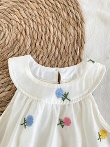 SHEIN Vintaside Kids 女婴无袖刺绣花卉连衣裙，甜美风格，优雅公主造型，适合节日和聚会 - 白色 - 查看 7
