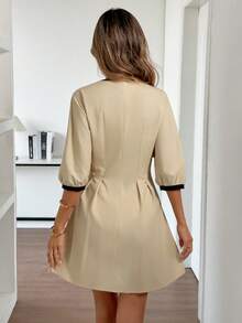 Elyressa Ladies' Elegant French Summer Short Woven Dress - Apricot - View 2