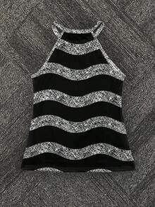 EMERY ROSE 女士休闲黑白条纹印花圆领吊带上衣，适合日常休闲穿着和度假装扮 - 彩色 - 查看 2