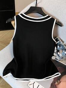 Resyla Áo hai dây nữ cổ chữ V, nơ, viền bèo nhún, thời trang, đa năng, thích hợp cho kỳ nghỉ. - Đen và trắng - Xem 2