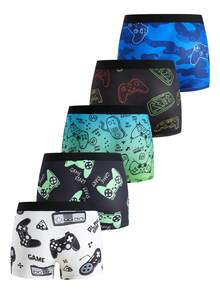 SHEIN 5pcs/Pack Tween Boys' Casual Gaming Console Graphic Elastic Waist Boxer Briefs