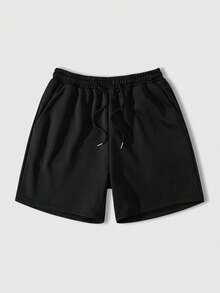 ROMWE MEN 男士松紧腰休闲水钻装饰夏季短裤 - 黑色 - 查看 6