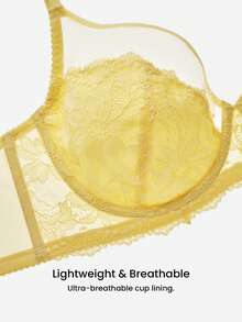 LUVLETTE Soft Woman Lingerie Lounge Curve Sheer Full Coverage Support&Breathable Underwire Sexy Unlined Minimizer Lace Elegance & Mesh Yellow Bra Bridal Intimates