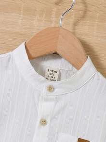 2 piezas Conjunto de top de manga corta con cuello mao y pantalones cortos de color azul y blanco sólido para niño pequeño, adecuado para fiesta de cumpleaños, bautizo, celebración del 1er cumpleaños, fiesta de noche, actuación, boda y otras ocasiones - Multicolor - Ver 3