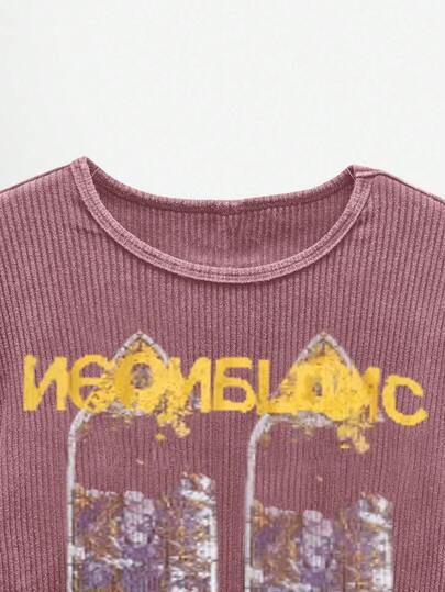 NEON BLANC Camiseta de manga larga con cuello redondo, estampado de letras y gráficos, de moda callejera para hombres