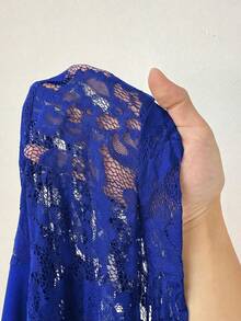 NU&NOW Vestido de fiesta de manga larga con cuello alto, parches de encaje y abertura, ajustado, para mujer de talla grande, otoño/invierno - azul real - Ver 6