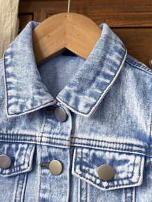 Girls (Small) Casual Fashion Simple Versatile Washed Light Blue Denim Outfit - Blue - View 3