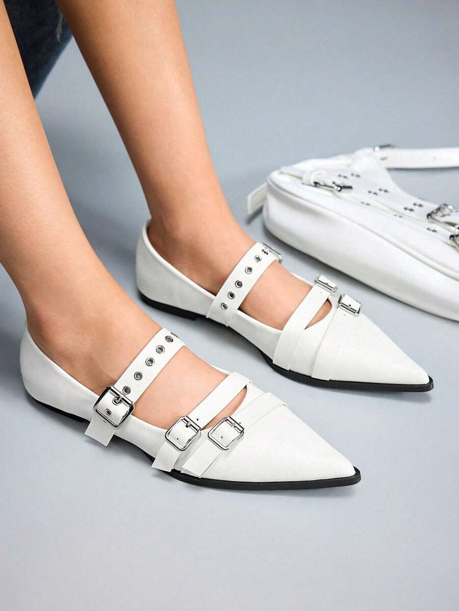 CUCCOO GRLICON Women's Pointed Toe Buckle Design Casual Slip-On Loafers Valentine's Day