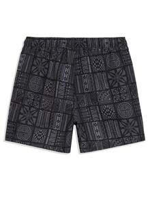 Manfinity Swimmode Men's Beach Vacation Casual Printed Swim Trunks - Grey - View 2