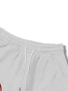 ROMWE MEN Street Life 男士弹力腰带抽绳休闲宽松时尚天使印花运动裤 - 白色 - 查看 4