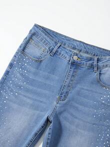 ROMWE MEN Street Life 男士水钻装饰休闲牛仔裤 - 藍色 - 查看 6