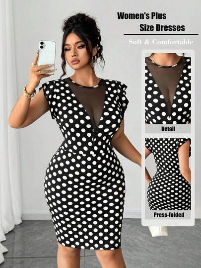 Elenzga A Large-Sized Polka Dot Elegant Summer Dress