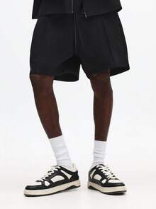 超大款短袖拉链衬衫和配套抽绳短裤套装两件套 - 黑色 - 查看 4