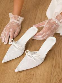 CUCCOO HITCHD Women's Fashionable & Elegant Lace Bow Decor Pumps Valentine's Day - White - View 2