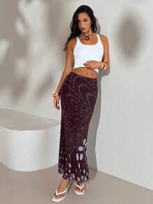 Aloruh Chân váy dài dáng đuôi cá thanh lịch cạp thấp in chấm bi dành cho nữ - Nhiều màu - Xem 5