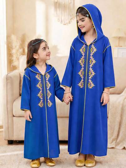 SHEIN Ung flickas eleganta blommiga huvade avslappnad chiffongklänning