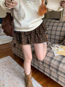 K-Vae Chân váy nữ kiểu vintage họa tiết da báo xếp nếp. - màu nâu - Xem 5