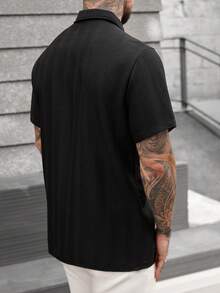 SLATEMANN 男士黑色条纹休闲短袖衬衫 男士黑色短袖衬衫 男士黑色短袖衬衫 男士纹理衬衫 男士黑色衬衫 - 黑色 - 查看 2