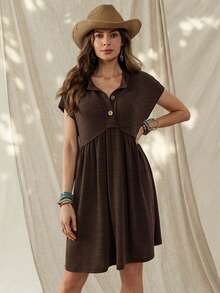 Wildy Women's Dark Brown Boho Summer Dress,American Western Country Vintage Daily Basic Outfits With Pockets,Short Sleeve Vacation Holiday Spring Dress - Coffee Brown - View 4