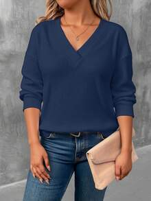 EMERY ROSE T-shirt à manches longues imprimé bleu marine grande taille pour femmes - Multicolore - Voir 5