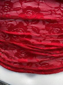 EgrlEra 时尚女士透视红色性感蕾丝T恤 - 紅色 - 查看 6