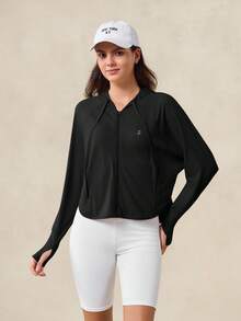 OutZeal Áo khoác nữ chống tia UV, nhanh khô, thoáng mát, tay cánh dơi, có mũ, thích hợp mặc hàng ngày. - màu đen - Xem 12