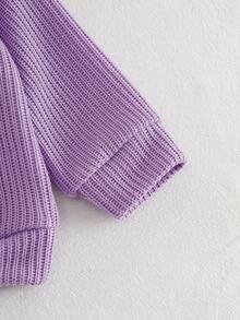 SHEIN Baby Girls Solid Color Long Sleeve T-Shirt & Jeans Set - Purple - View 3