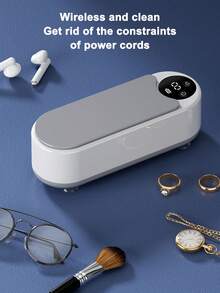 Teckwe 1 pieza Limpiador ultrasónico portátil de unicolor para el hogar, de bajo ruido, de material ABS, con vibración ultrasónica, descontaminación, limpieza eficiente de gafas, joyas, relojes y manchas, para uso doméstico, dormitorio y viajes, con conexión Tipo C y capacidad de batería de 200mAh - Blanco - Ver 7