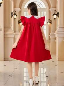 SHEIN رمضان جمبسوت أنيقة ذات كتف غير متماثل مع زخرفة زهرية ثلاثية الأبعاد للفتيات المراهقات، باللون الأسود، للربيع/الصيف - الأسود - مشاهدة 2