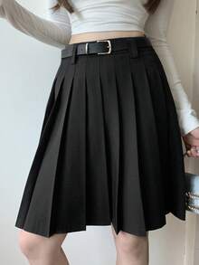 DAZY Women's Pleated Korean Style Casual Versatile Mini Skirt - Black - View 7