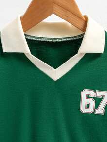 女童撞色印花短袖T恤 - 綠色 - 查看 6