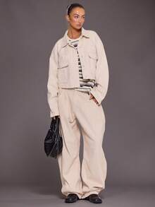 MUSERA Boxy Drop Shoulder Patch Pocket Denim Jacket Coord Top Only Autumn Fall Winter Night Out Going Out Streetwear Cute Back To School Sexy Uncut Spring Y2k Summer - White - View 5