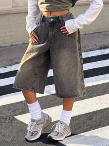 Muchica 女士休闲牛仔百慕大短裤，带口袋 - 淺色水洗藍 - 查看 6