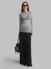 Ontre Áo sơ mi nữ tay dài cổ cao bằng vải lưới xuyên thấu 2026, đa năng cho đi làm thành phố, công sở thường ngày, thanh lịch cho hẹn hò, du lịch, đám cưới. Áo màu xám, áo tay dài, áo nữ, áo xuyên thấu, áo xếp ly, thời trang thành thị hiện đại, trang phục công sở nữ, phong cách giản dị, sang trọng, thanh lịch, cao cấp, thích hợp cho đi làm thành phố, sân bay, chất liệu cao cấp. - Màu Xám nhạt - Xem 7