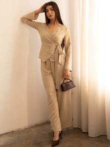 Andrea Bello 秋季新款收腰衬衫套装 - 杏色 - 查看 1