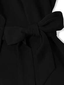 GlowEve CURVE Plus Size Solid Color Ruffle Trim Elegant Sleeveless Wrap Blazer - Black - View 4