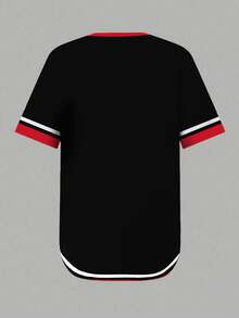 Maweii 大码女式休闲数码印花T恤，印有23号标志，红色条纹下摆，宽松针织面料。适合搭配迷你裙，参加音乐节、毕业典礼、早午餐、日常出行、旅行、派对、返校季和各种休闲场合。 - 彩色 - 查看 2