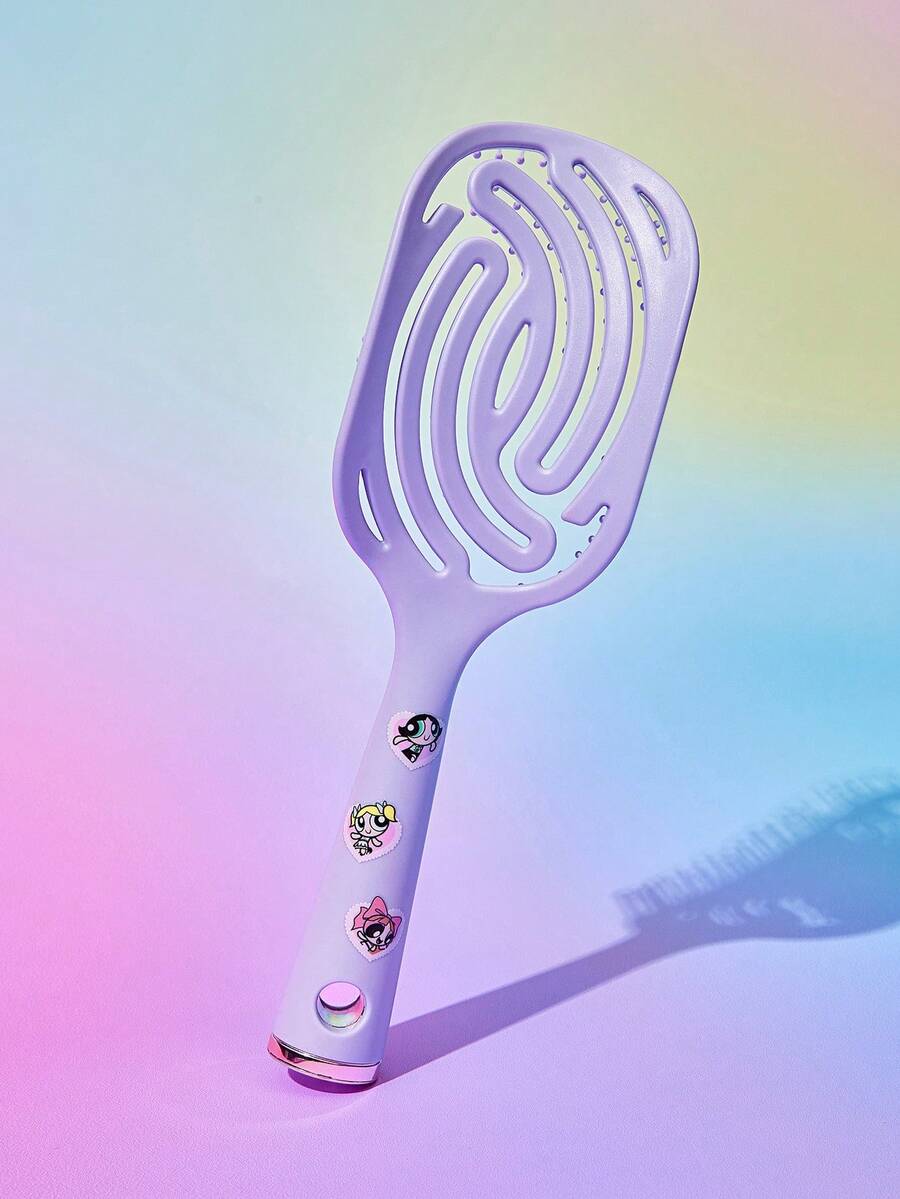 FanGlow THE POWERPUFF GIRLS X SHEIN 1 把镂空发梳/透气造型梳，带手柄，适用于所有发质的顺发梳，男女通用，干湿两用，圣诞节小礼物，生日礼物，周年纪念礼物 - 紫色 - 查看 1