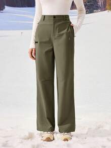 OutZeal Quần nữ dã ngoại chống thấm nước, ống loe rộng, có túi khóa kéo, thích hợp cho leo núi, cắm trại. - xanh quân đội - Xem 9