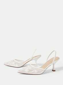 CUCCOO HITCHD Giày cao gót lưới màu sâm panh thêu ren mũi nhọn thanh lịch dành cho nữ, giày cô dâu cho buổi hẹn hò lãng mạn, đám cưới, tiệc tối - trắng - Xem 10