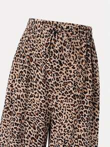 2件套女童豹纹圆领褶皱休闲T恤和打底裤套装 - 黑色 - 查看 7