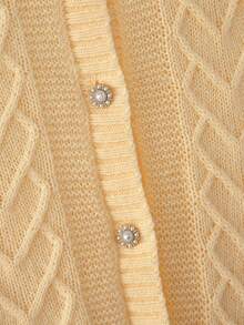lacRébo 奶油黄色纹理针织开衫，带荷叶边蕾丝领和宝石纽扣 - 淡黃色 - 查看 9
